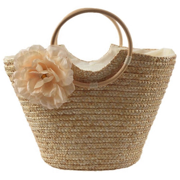 Stråveske for kvinner, blomstervevd sommerstrand Messenger Tote Bag