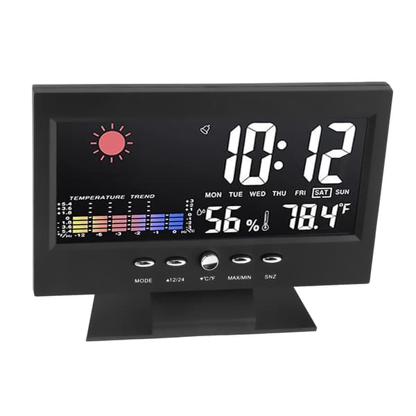 Sääennustekello ABS LED -värinäyttö Monitoiminen lämpötila- ja kosteushälytyskello Musta