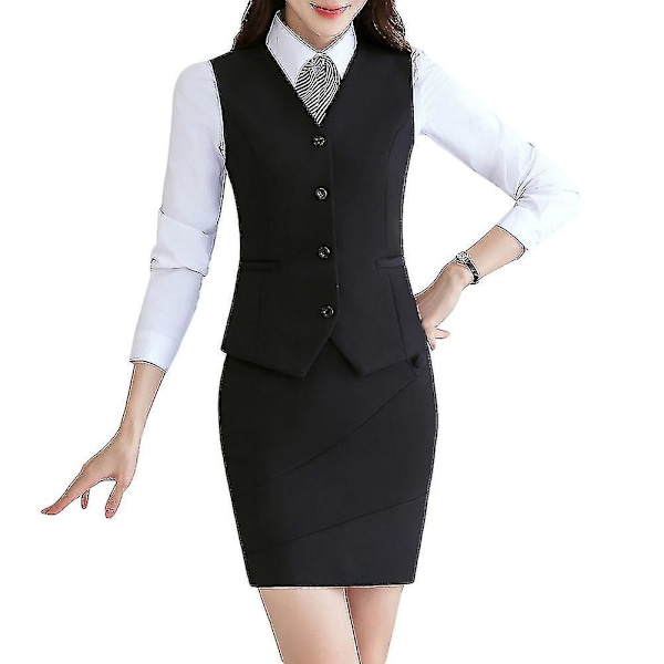 Forretningskvinders Solid Farvet V-hals Formel Vest - Sort
