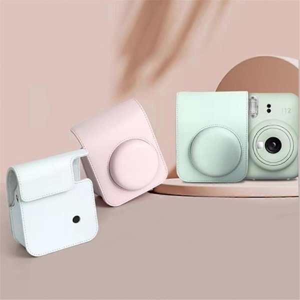 För Instax Mini12 Kameraväska PU Mjukt Skyddsfodral Resväska, B Vit39