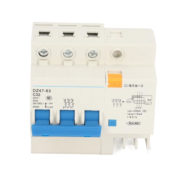 Mini effektbryter 3P MCB DIN-skinnemontering 6000A bruddkapasitet 400V 32A for hjemmet