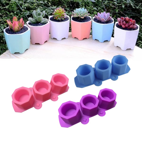 3 stk silikonplanterform for å lage betongblomsterpotter DIY sukkulenter planter blå rosa lilla