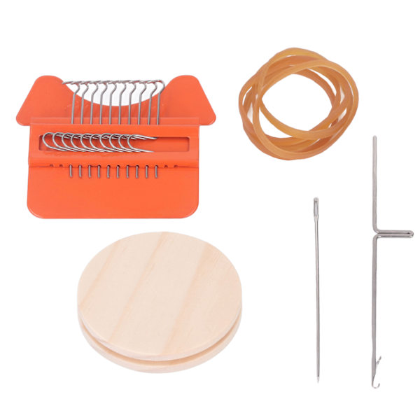 10 krokar Mini vävstol maskin hushåll liten vävstol maskin med 6,5 cm träbräda för handhantverk DIY vävning orange triangel