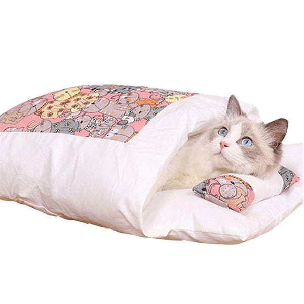 Mysig katt sovsäck - Varm och avtagbar kattsäng för vinter L B