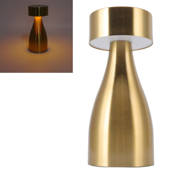 LED-bordslampa, uppladdningsbart batteri, guld, hög ljusstyrka, galvaniseringsprocess, slagtålighet, nattlampa B743