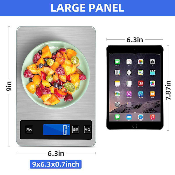 Precision Digital Matvåg, Rostfritt Stål, 15 kg Kapacitet, Stor Plattform, Bakgrundsbelyst LCD-skärm
