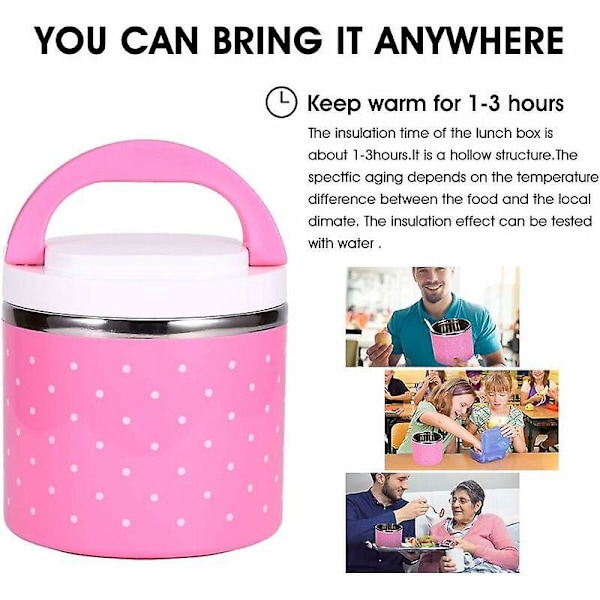 600ml Rosa Isolert Matboks 1 Lag Termos Isolert Boks Rustfritt Stål Isolert Varm Mat Oppbevaringsbeholder