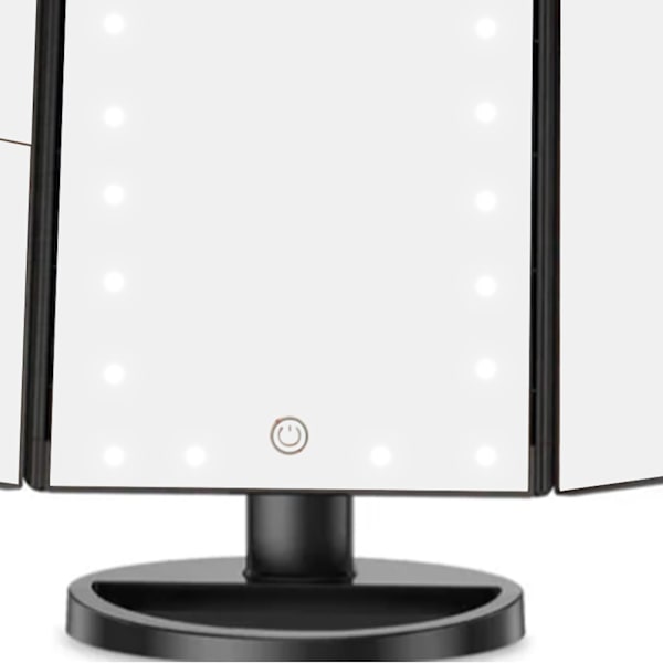 LED-sminkebordsspeil, trefoldig USB, svart, med datakabel, lite speil, sminkebordsspeil for soverom daglig