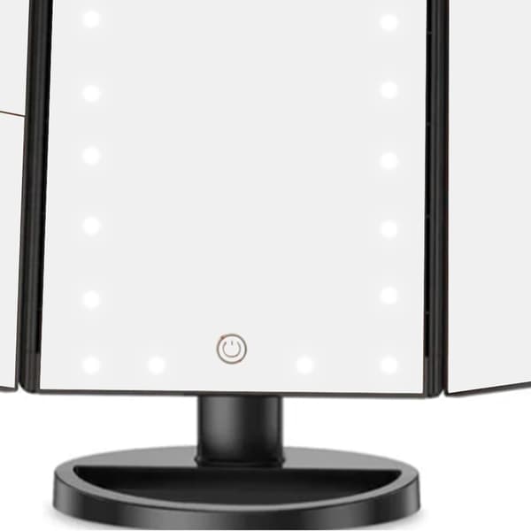 LED Vanity Mirror Tre Fold USB Sort med Datakabel Lille Spejl Makeupspejl til Soveværelse Daglig