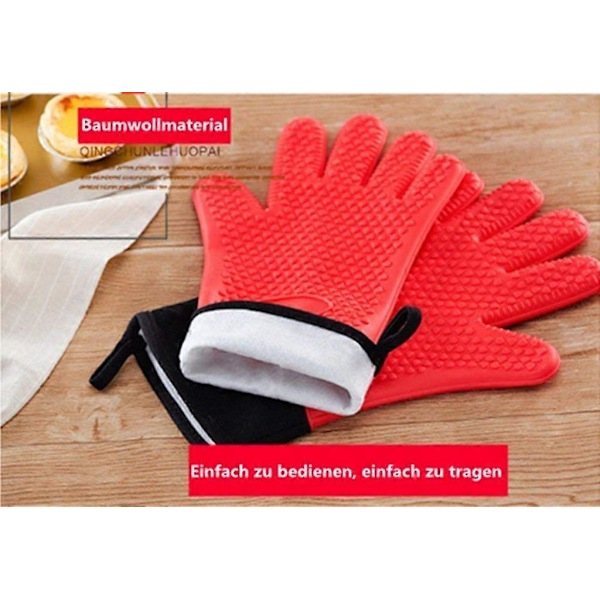 Premium Ugnshandskar (Set om 2) Upp Till 350C - Silikon Extremt Värmebeständiga Grillhandskar BBQ Handskar (Röd)