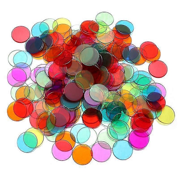 Toyvian 300 kpl 19 mm Bingo-merkit Bingo-pelikortit Muoviset bingo-merkit karnevaali-bingoihin (sininen, punainen, keltainen, vihreä, violetti, oranssi)
