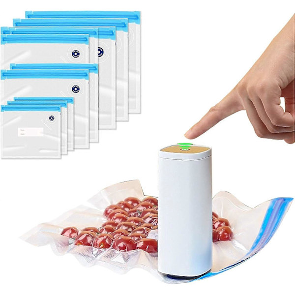 Fødevarevakuumforsegler, Automatisk fødevarevakuumforsegler med 10 genanvendelige vakuumposer til sous vide-tilberedning og madopbevaring
