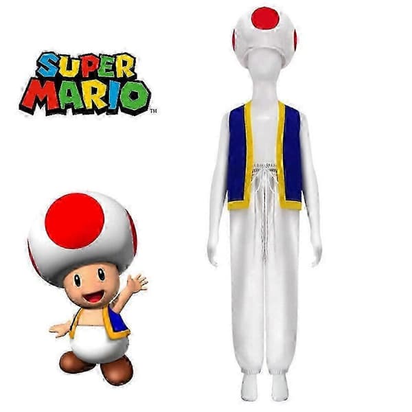 Aikuisten Super Mario Bros 2 Toad -cosplay-asu, paita + housut + hattu, polyesteri 2XL