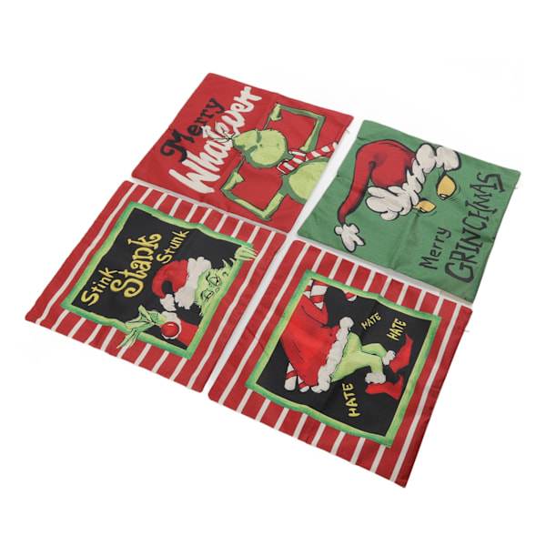 Julgransöverdrag i grönt tecknat linnematerial med dragkedja, juldekorationer för inomhus- och utomhusbruk, 4-pack A01 04