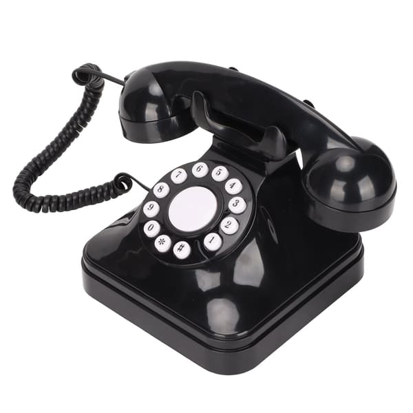 Retro Telefon Klassisk Knapskive Dekoreret Fastnettelefon til Hjemmekontor Sort