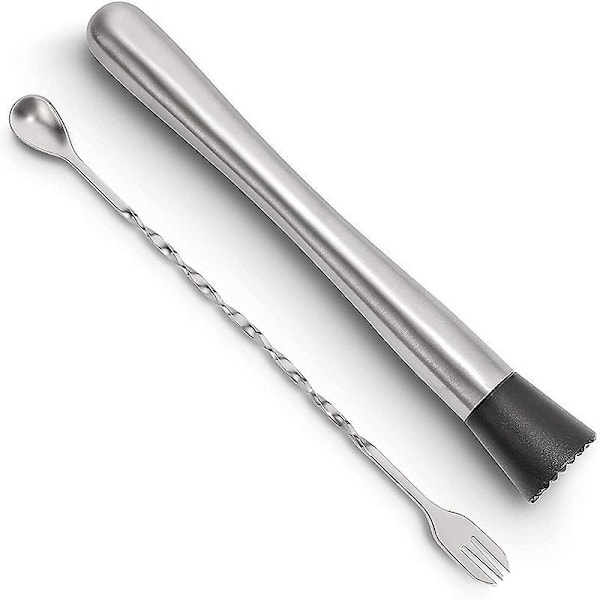 Rustfrit Stål Twisted Mixing Spoon Cocktail Muddler Lang Spiral Bar Spoon til Mojitos