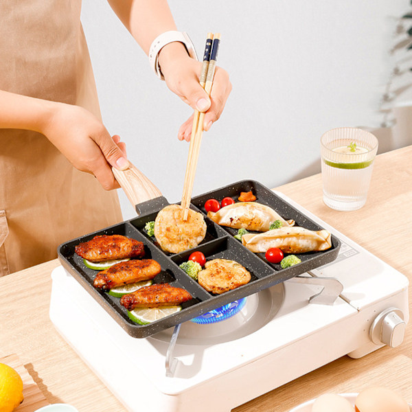 Divided Grill Maifan Stone Coating Aluminium Uniform Heating Anti Stick Multifunctional 4 Section Breakfast Pan för Stekning Ägg Biff Grönsaker Svart