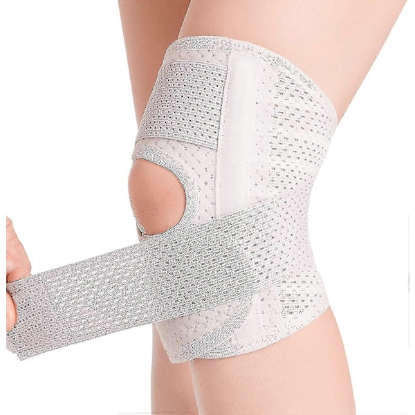 Knæbandage med sidestabilisatorer til meniskskade, ACL MCL arthritis - Åndbar justerbar knæstøtte Hvid M Venstre