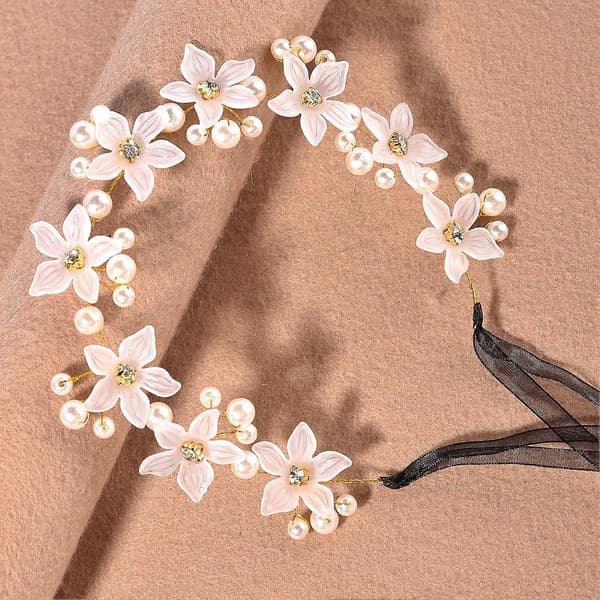 Krystalblomst og perlehårbånd Blomst og perlehårbånd med sort bånd til brudepiger bryllupsfester baller Gold
