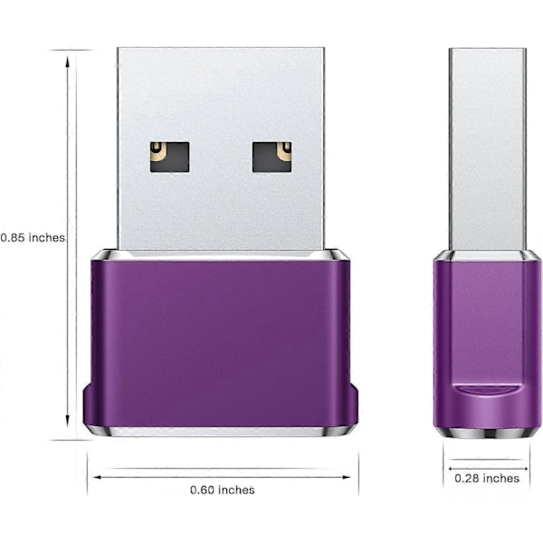 USB till USB C Adapter 3-pack, Typ C Hona till A Hane Laddningskabel Konverterare Lila