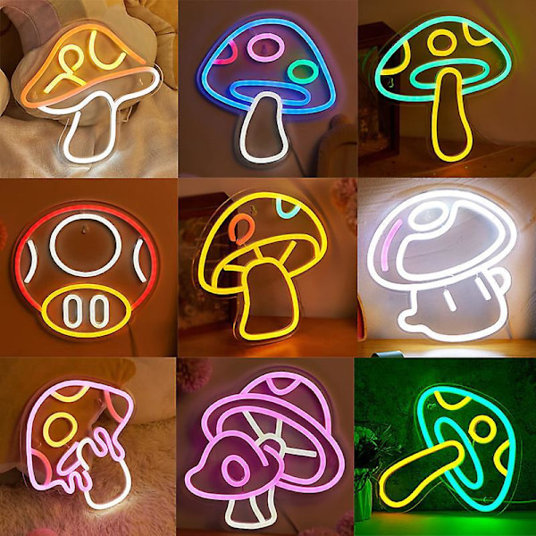 Chi buy LED neonlys søte sopper neonlogo, USB-drevet neonlogo nattlys, 3D veggkunst og spillrom soverom barn og jenter dekorasjonslys