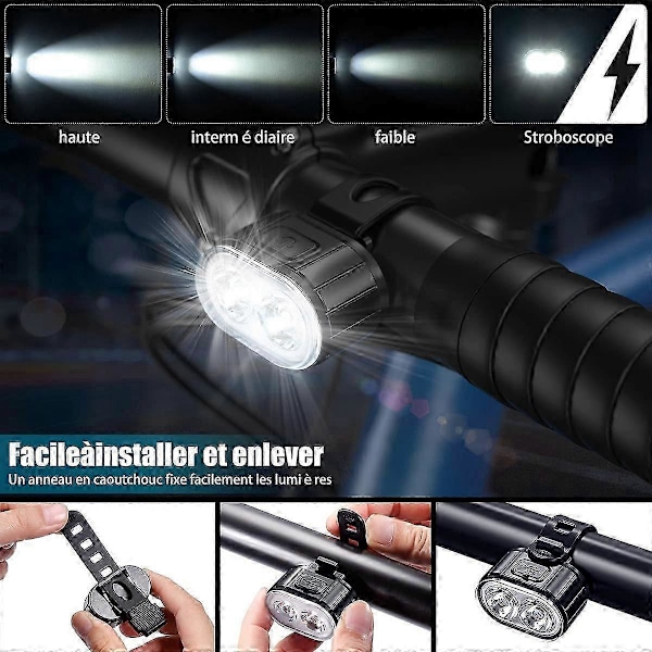 LED, USB genopladelige for- og baglygter, IPX5 vandtæt LED cykellygte, dobbelt perle forlygte_SZXM