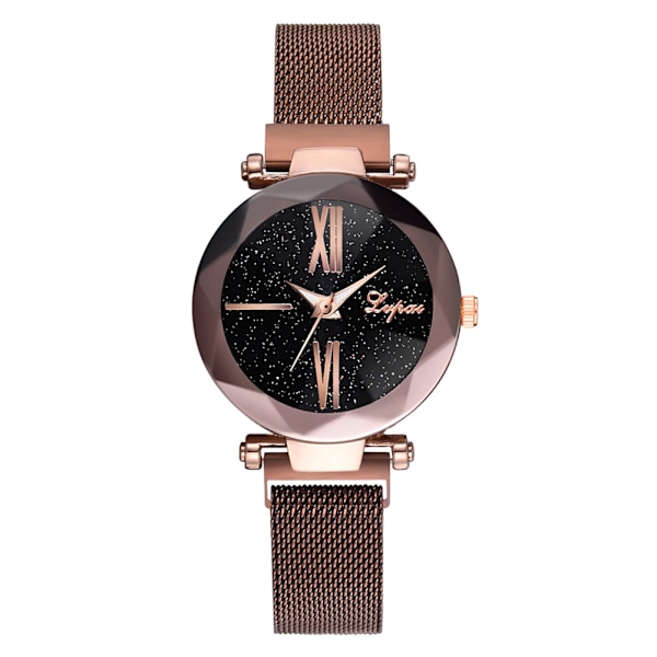 Fashion Alloy Strap Quartz Watch Starry Sky Pattern Casual Female Watch (Brown)