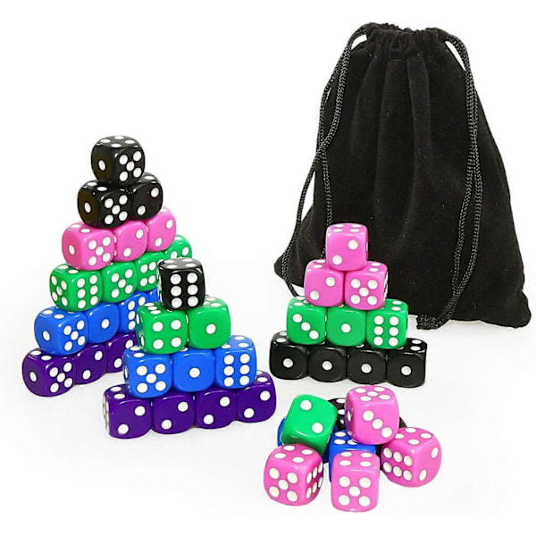 50 Stycken Färgglada Tärningsset - Blandade Färger, 10 Stycken Varje, 16mm D6 Standardtärningar