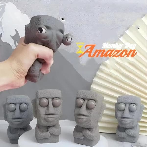 Påskön Moai Staty Klämleksak, Stressreducerande Fidgetleksak med Poppande Ögon, Stendesign (3)