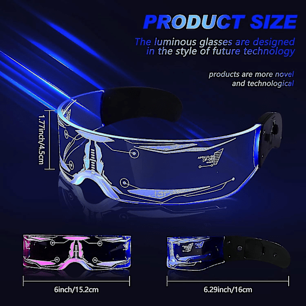 Dual Control LED Visor Briller - 2 Par, 7 Farger, 4 Moduser