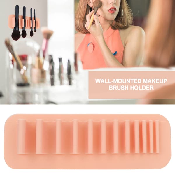 Blød silikone vægmonteret makeupbørste tandbørsteholder stativ organizer (Pink)