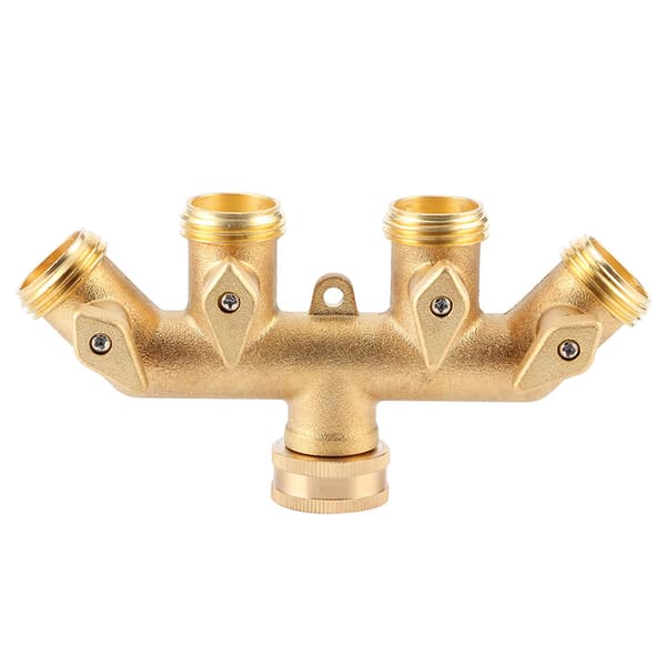 Messing Have 4-vejs Slangesplitter Slangeadapter Kugleventil Vandhane Ventilforbinder