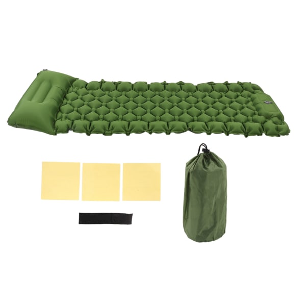 Camping liggunderlag Inbyggd bågkudde fot Uppblåsbar lätt bärbar liggmatta med pump för utomhus olivgrön