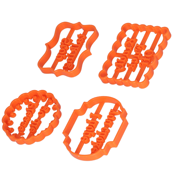 4 stk. kjeksformer i plast med setninger for DIY-baking, til hjem, bursdager og høytider