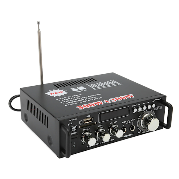 Strømforsterker 300W Bluetooth med USB-minnekortport Fjernkontroll LED-skjerm for hjemmestereosystem 220V EU-plugg