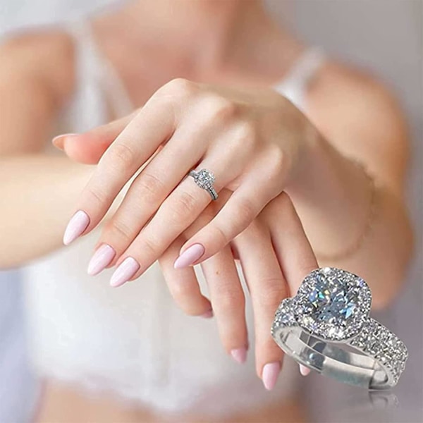 2 Delar Full Diamant Damring Utsökt Vikbar Fyrkantig Diamant Förlovnings Bröllopssmycken Födelsedagspresent Strandsmycken Presenter till Kvinnor och Flickor，9