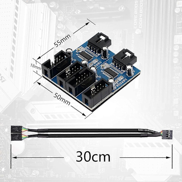 Moderkort USB 2.0 9-pin Header 1 Till 4 Förlängningshubb Splitter Adapter