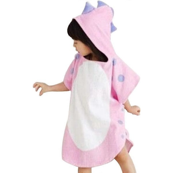 Børne Hætte Håndklæde Strandhåndklæde Tegneserie Blød Bomuld Badekåbe Baby Absorberende Badekåbe Børn Dinosaur Badekåbe Tæppe (Pink, 60x120cm)