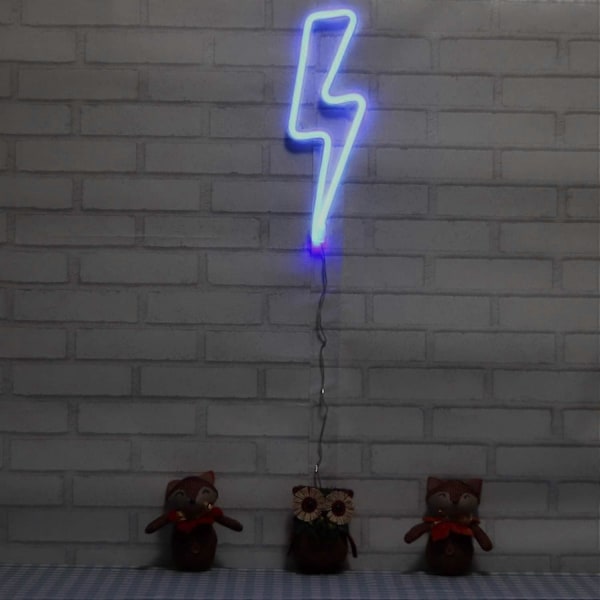 Neon Nattlampe Blå Lyn Batteri- og USB-drevet Veggkunst LED Dekorativt Lys