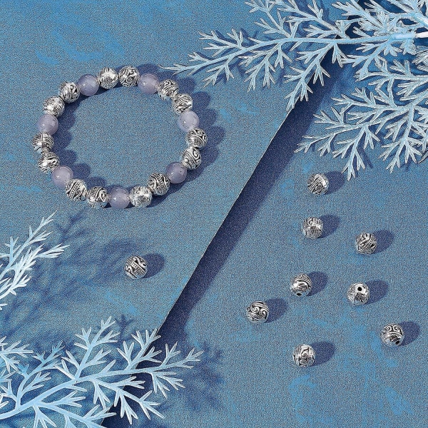 60 stk antikke tibetanske sølv spacer perler 9 mm runde legeringsperler til armbånd halskæde smykkefremstilling