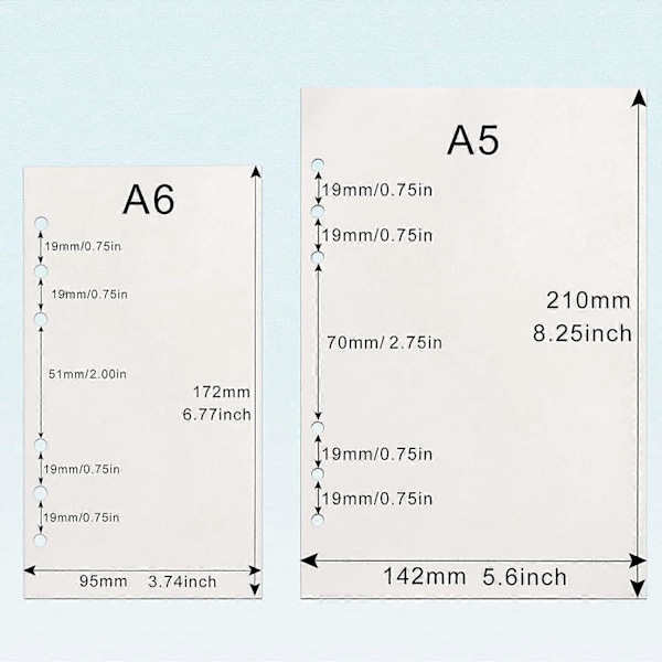 A6 Refillpapper, 3 Förpackningar 100GSM Tjockt Påfyllningsbart Papper 6 Håls Insatser Löst Papper 135 Ark (270 Sidor) för 6 Rings Pärm Journal Anteckningsbok