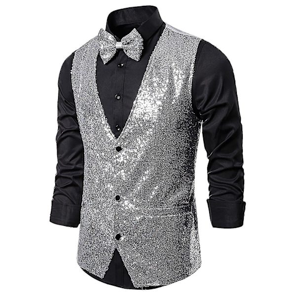Snygg Sequin Casual Väst för Män XL Silver