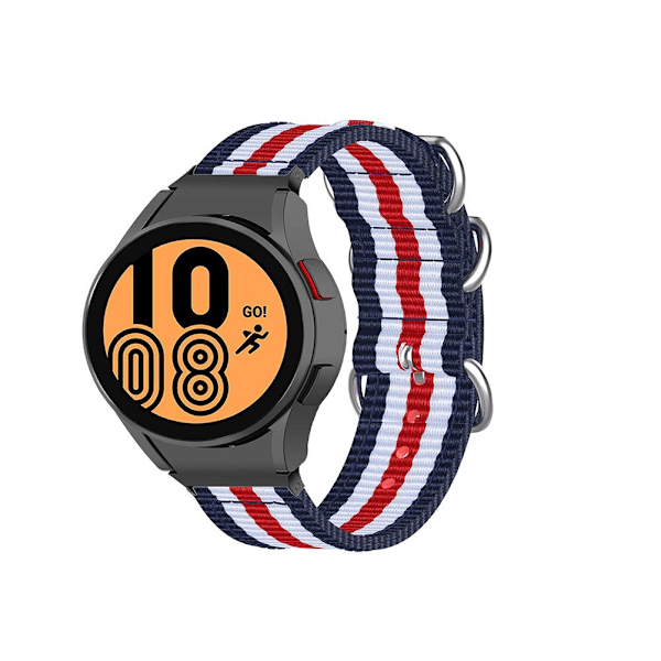 Smartwatch-remme i lærred - Rem til smartwatch - Udskiftningsrem til Watch 4 40mm 44mm til Watch 4 Classic 46mm 42mm 5 striber blå hvid rød