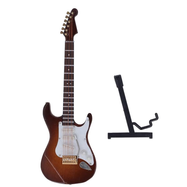 Miniatyr Elgitarr Kaffefärg 7.1in Lång Träbelagd Yta Minigitarrmodell med Hållare Box för Bord