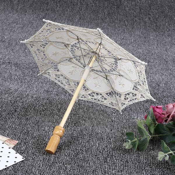 Vacker hantverksparaply Liten storlek Scenföreställning Spetsparaply Bröllopsdekoration Beige Liten
