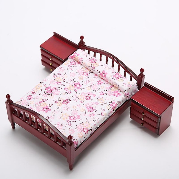 Miniatyrträdockhusmöbler Set 1/12 Skala Sovrum Sängbord Färgglada