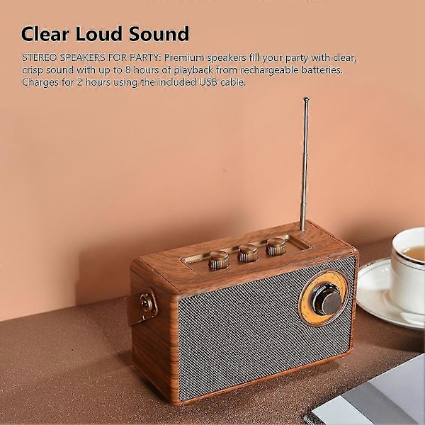 Retro FM Radio Kannettava Puinen Bluetooth Radio Bassokaiutin Handsfree MP3-soitin Tuki USB/TF Autolle