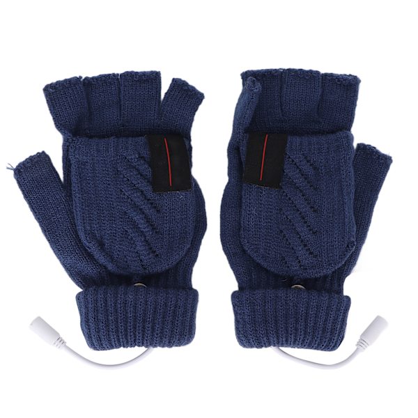 Handskar Blå USB Dubbelsidig Värmesticka Vintervarma Fingerless Handskar Dekorationspresenter