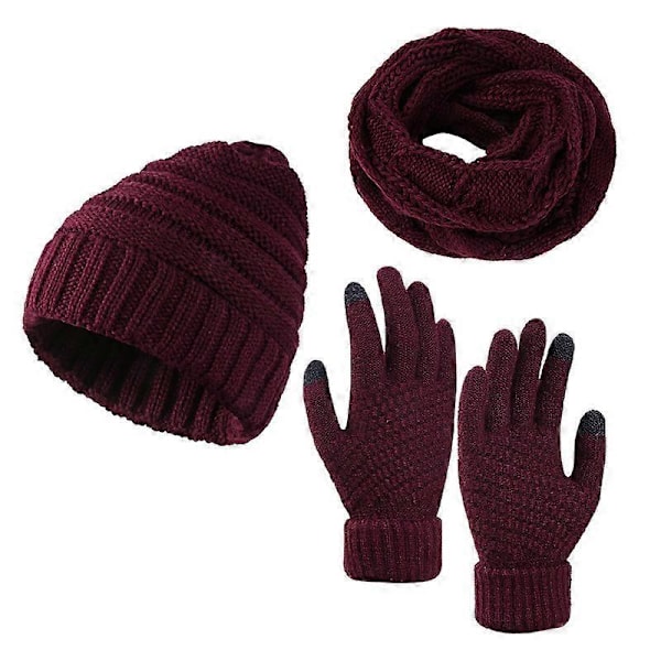 Stickad Mössa Vintermössa Halsduk Set Stickad Fleece Toffs Pekskärmshandskar Set Vinterhalsduk Kombinationsset Loop Grovstickad Halsduk Damgåva Vinteraccessoar