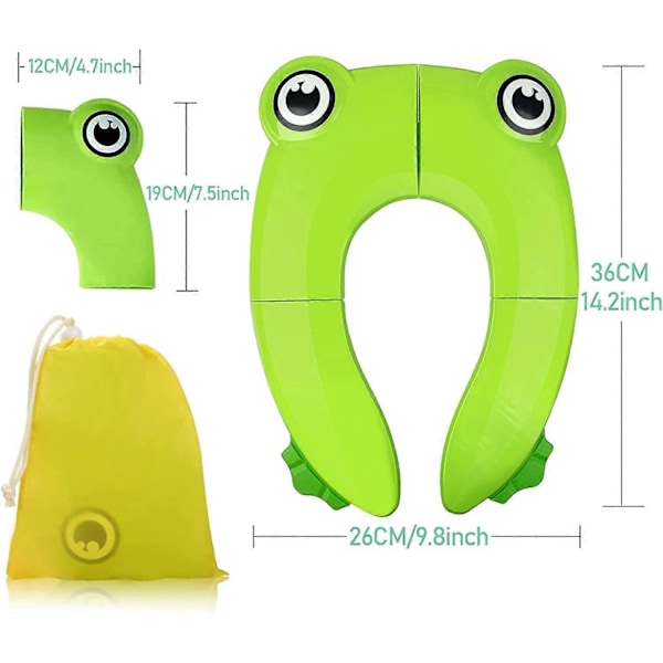 Baby Toilet Reducer, Rejse Toilet Reducer, Foldbart Børnetoiletsæde, Børnetoilet Reducer, Rejse Foldbart Toiletsæde med 1 Bæretaske, Grøn Frø